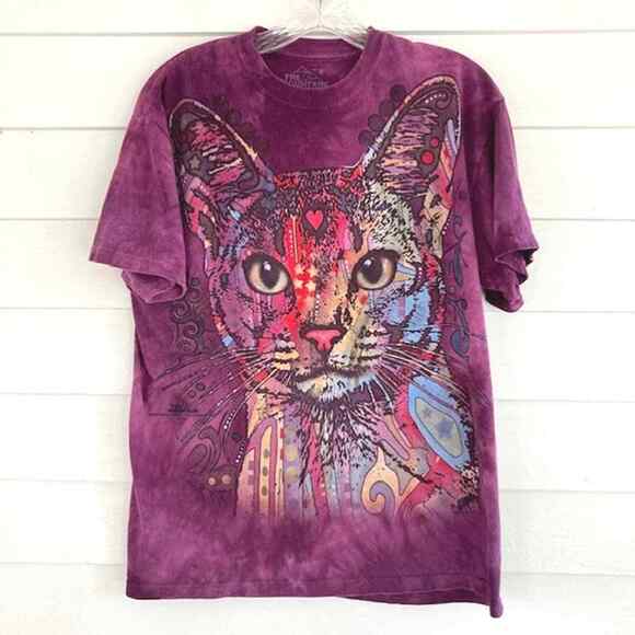 The Mountain Absynnian Cat Art Tie Dye Purple T Shirt sz M - Picture 1 of 4